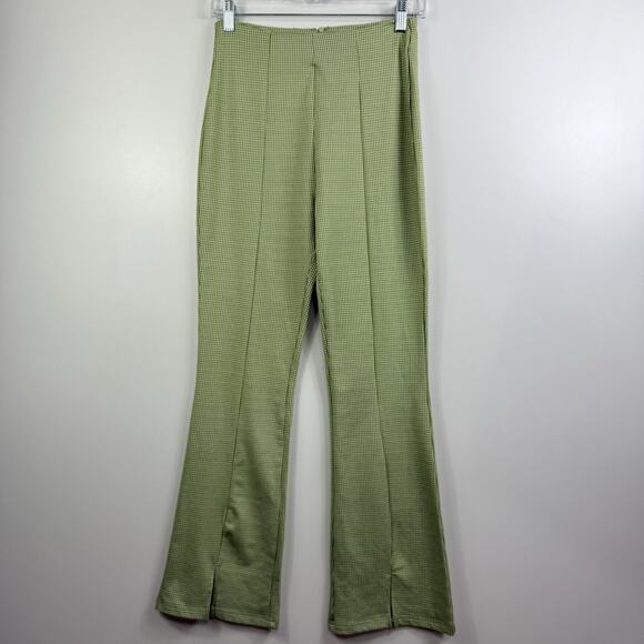 NWOT Gingham Plaid Green White Le Lis Flare Leg Pants Small High Waisted Preppy - Picture 9 of 11